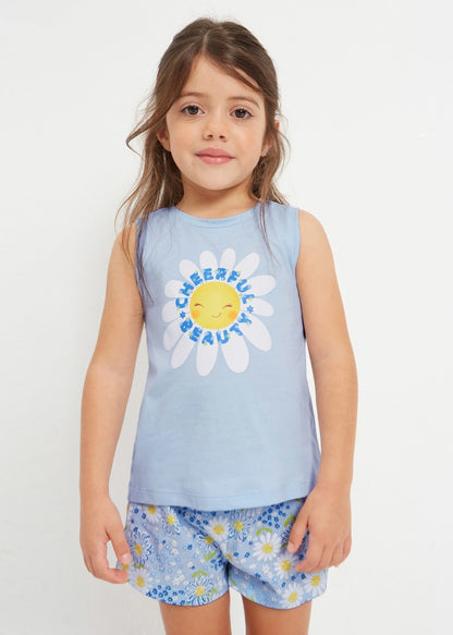 Pijama sin mangas de algodón sostenible para niña Art. 23-03775-075 Celeste