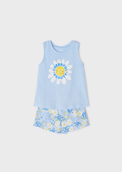 Pijama sin mangas de algodón sostenible para niña Art. 23-03775-075 Celeste