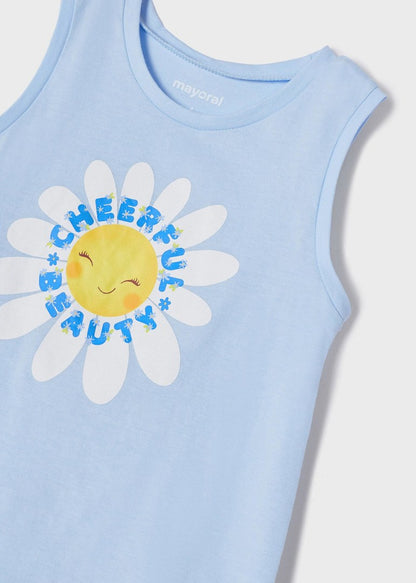Pijama sin mangas de algodón sostenible para niña Art. 23-03775-075 Celeste
