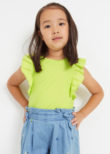 Playera con holanes de algodón sostenible para niña Art. 23-03068-014 Lima