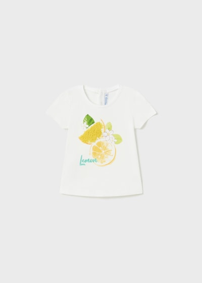 Playera con motivo estampado de algodón sostenible para bebé Sku 1014 Color Bco Mimosa