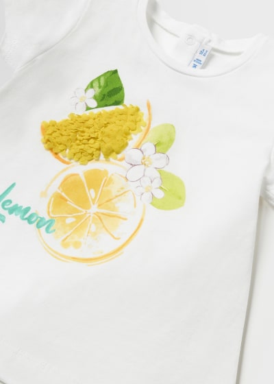 Playera con motivo estampado de algodón sostenible para bebé Sku 1014 Color Bco Mimosa