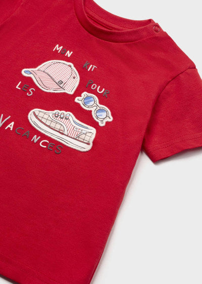 Playera con motivo estampado de algodón sostenible para bebé Sku 1025 Color Rojo