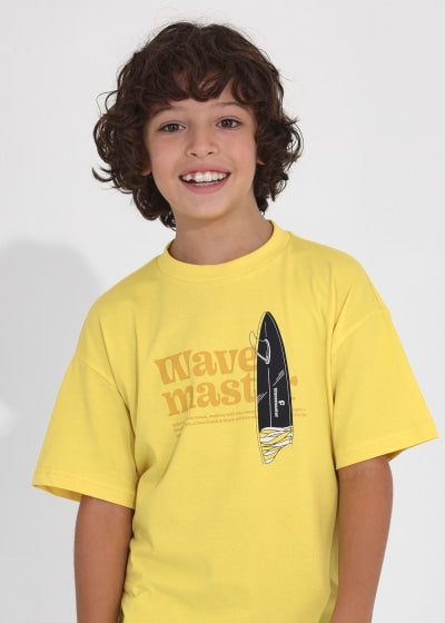 Playera con motivo estampado de algodón sostenible para chico Sku 6084 Color Banana