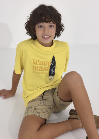 Playera con motivo estampado de algodón sostenible para chico Sku 6084 Color Banana