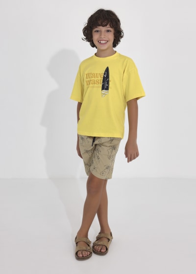 Playera con motivo estampado de algodón sostenible para chico Sku 6084 Color Banana