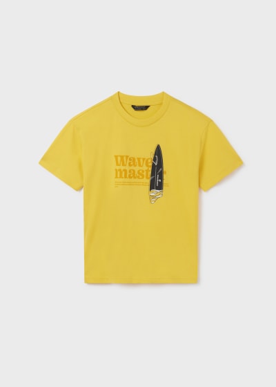 Playera con motivo estampado de algodón sostenible para chico Sku 6084 Color Banana