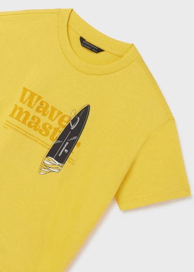 Playera con motivo estampado de algodón sostenible para chico Sku 6084 Color Banana