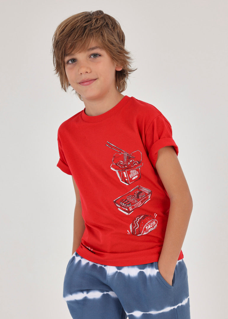 Playera con motivo estampado de algodón sostenible para chico Art. 23-06080-096 Rojo