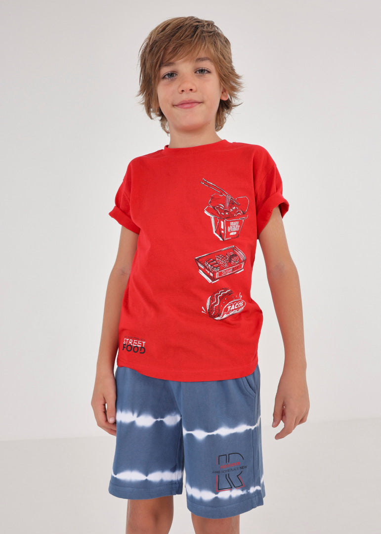 Playera con motivo estampado de algodón sostenible para chico Art. 23-06080-096 Rojo