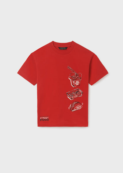Playera con motivo estampado de algodón sostenible para chico Art. 23-06080-096 Rojo