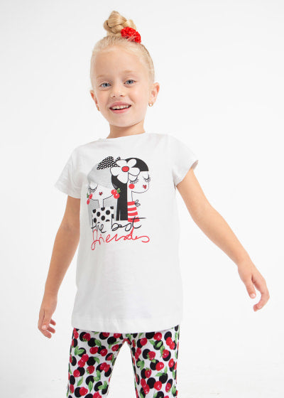 Playera con motivo estampado de algodón sostenible para niña Sku 3070 Color Blanco