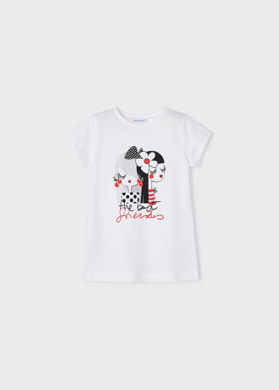 Playera con motivo estampado de algodón sostenible para niña Sku 3070 Color Blanco