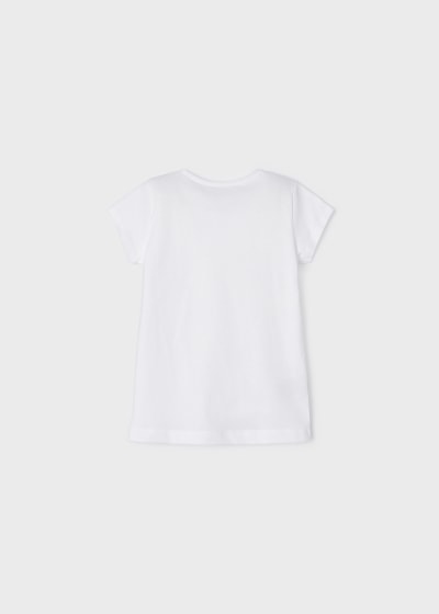 Playera con motivo estampado de algodón sostenible para niña Sku 3070 Color Blanco