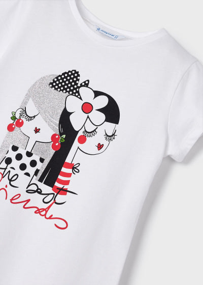 Playera con motivo estampado de algodón sostenible para niña Sku 3070 Color Blanco
