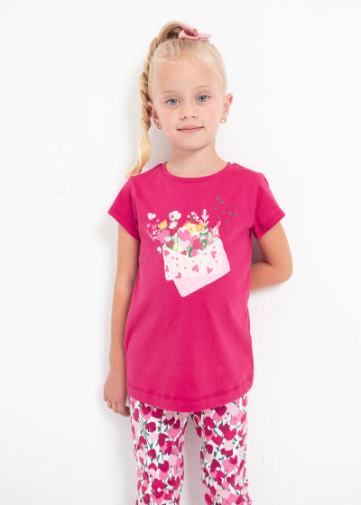 Playera con motivo estampado de algodón sostenible para niña Sku 3070 Color Hibiscu