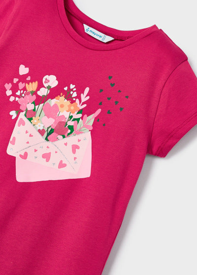 Playera con motivo estampado de algodón sostenible para niña Sku 3070 Color Hibiscu