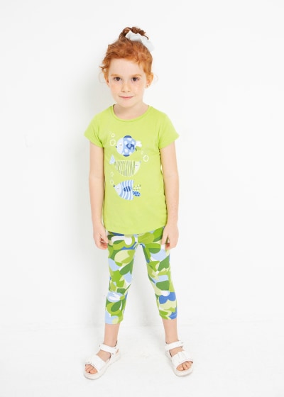Playera con motivo estampado de algodón sostenible para niña Sku 3070 Color Lima