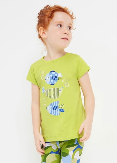 Playera con motivo estampado de algodón sostenible para niña Sku 3070 Color Lima