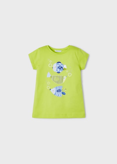 Playera con motivo estampado de algodón sostenible para niña Sku 3070 Color Lima