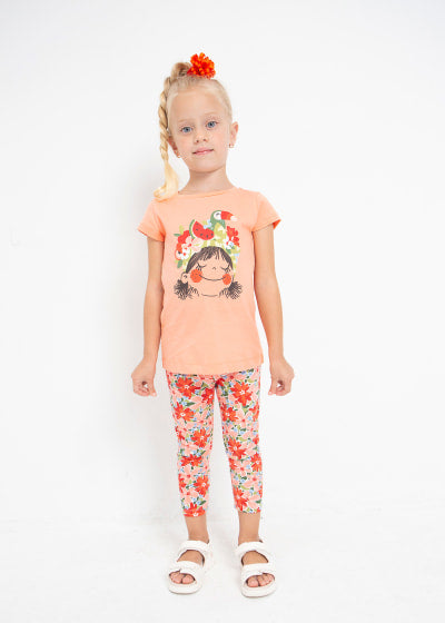 Playera con motivo estampado de algodón sostenible para niña Sku 3070 Color Naranja