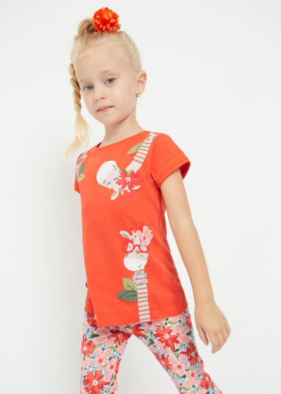 Playera con motivo estampado de algodón sostenible para niña Sku 3070 Color Melocoton