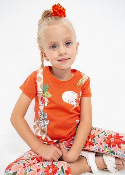 Playera con motivo estampado de algodón sostenible para niña Sku 3070 Color Melocoton