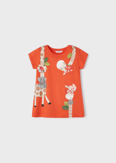 Playera con motivo estampado de algodón sostenible para niña Sku 3070 Color Melocoton