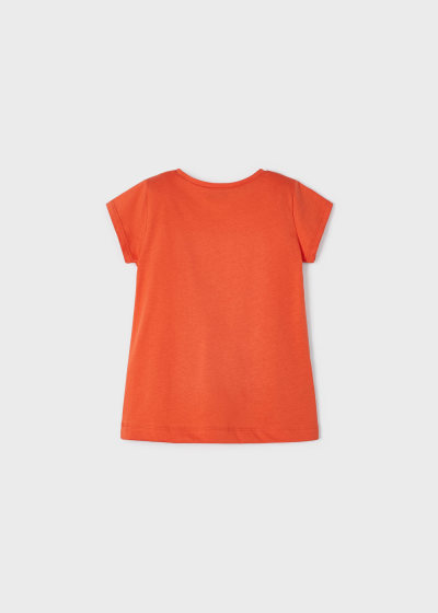 Playera con motivo estampado de algodón sostenible para niña Sku 3070 Color Melocoton