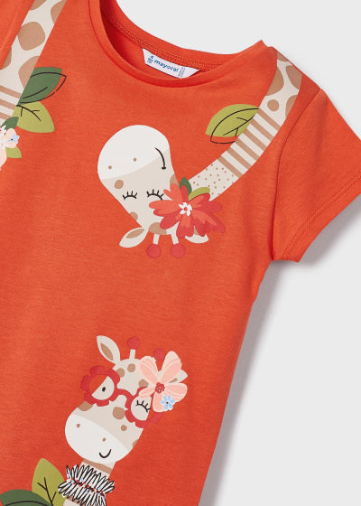 Playera con motivo estampado de algodón sostenible para niña Sku 3070 Color Melocoton