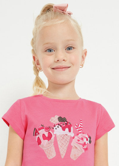 Playera con motivo estampado de algodón sostenible para niña Sku 3070 Color Peonia