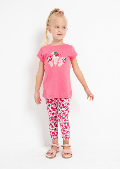 Playera con motivo estampado de algodón sostenible para niña Sku 3070 Color Peonia