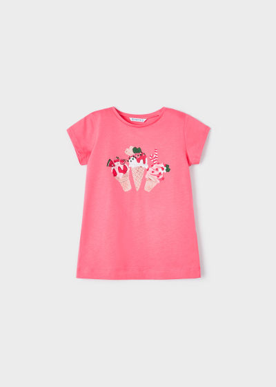 Playera con motivo estampado de algodón sostenible para niña Sku 3070 Color Peonia