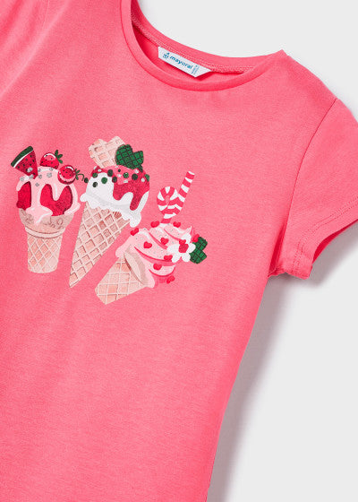 Playera con motivo estampado de algodón sostenible para niña Sku 3070 Color Peonia