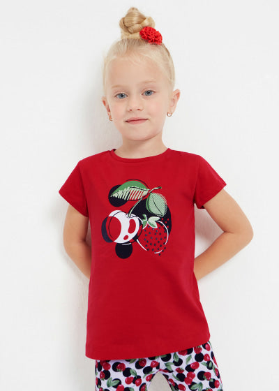Playera con motivo estampado de algodón sostenible para niña Sku 3070 Color Rojo