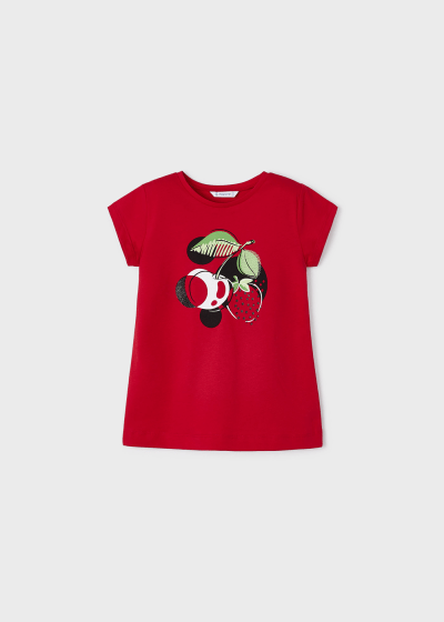 Playera con motivo estampado de algodón sostenible para niña Sku 3070 Color Rojo