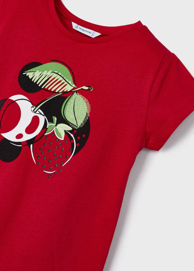 Playera con motivo estampado de algodón sostenible para niña Sku 3070 Color Rojo