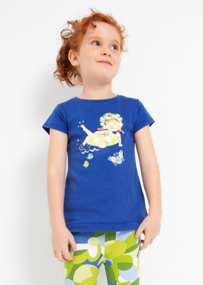 Playera con motivo estampado de algodón sostenible para niña Sku 3070 Color Royal