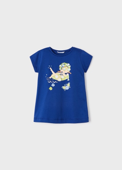 Playera con motivo estampado de algodón sostenible para niña Sku 3070 Color Royal