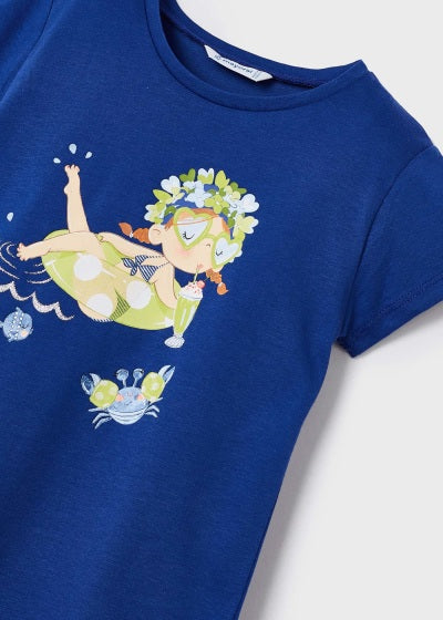 Playera con motivo estampado de algodón sostenible para niña Sku 3070 Color Royal