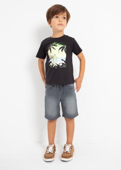 Playera con motivo estampado de algodón sostenible para niño Sku 3020 Color 33 Negro