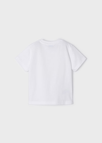 Playera con motivo interactivo de algodón sostenible para niño Sku 3023 Color 16 Blanco