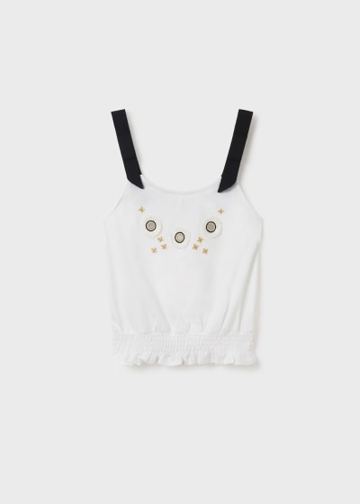 Playera de tirantes con bordado de algodón sostenible para chica Ref. 23-06059-037