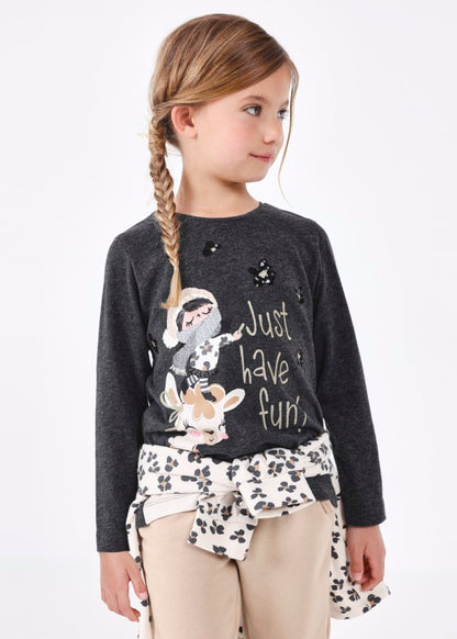 Playera estampada Better Cotton niña  Ref. 13-04015-059 Plomo Vig