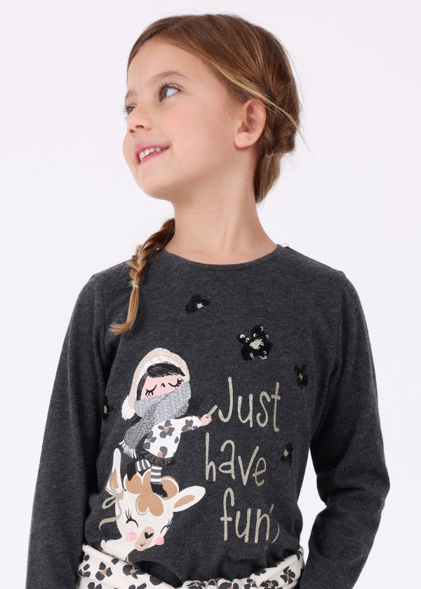 Playera estampada Better Cotton niña  Ref. 13-04015-059 Plomo Vig