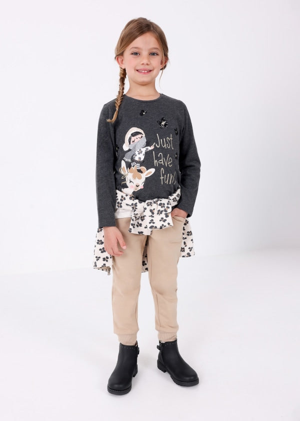 Playera estampada Better Cotton niña  Ref. 13-04015-059 Plomo Vig
