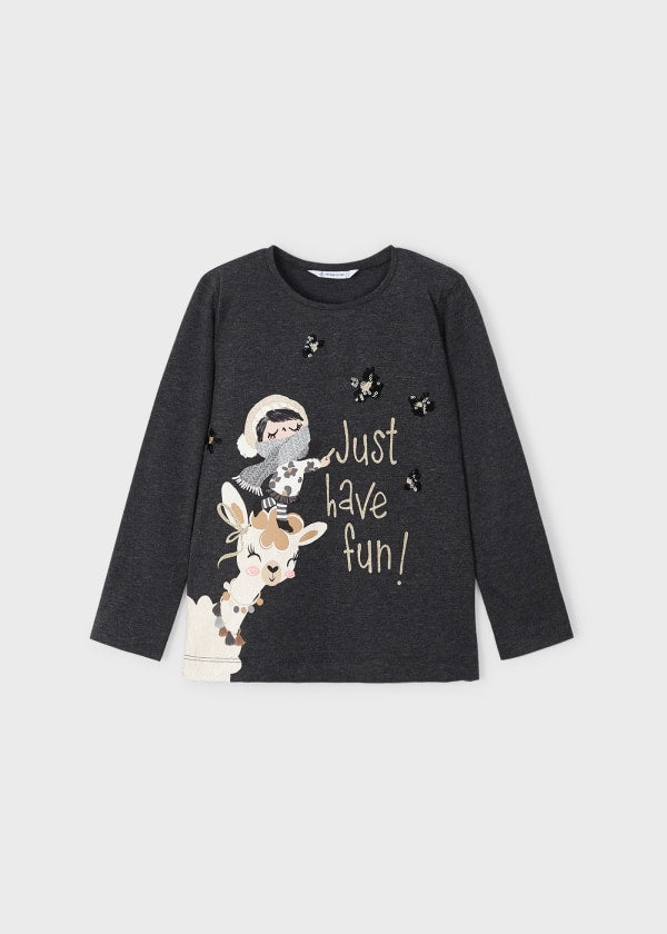 Playera estampada Better Cotton niña  Ref. 13-04015-059 Plomo Vig