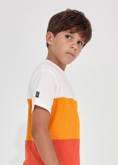 Playera estampada de algodón sostenible para chico Sku  6075 Color Mango