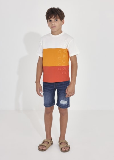 Playera estampada de algodón sostenible para chico Sku  6075 Color Mango