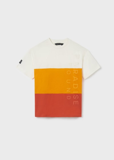 Playera estampada de algodón sostenible para chico Sku  6075 Color Mango